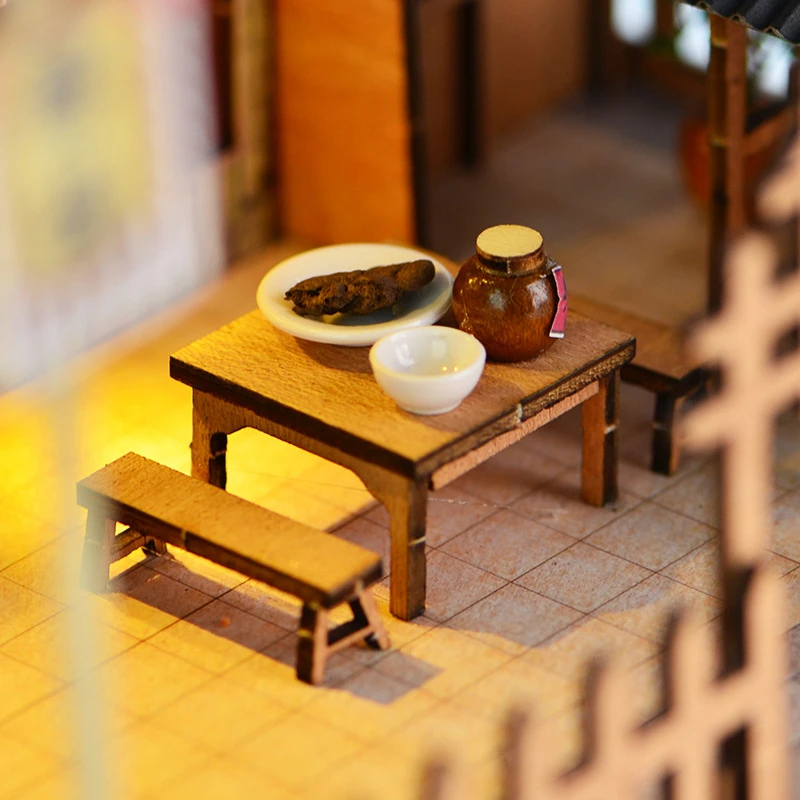 DIY Wooden Chinese Ancient Inn Doll Houses Miniature Doll Houses with Furniture Light Hotel Cottage for Friends Birthday Gifts