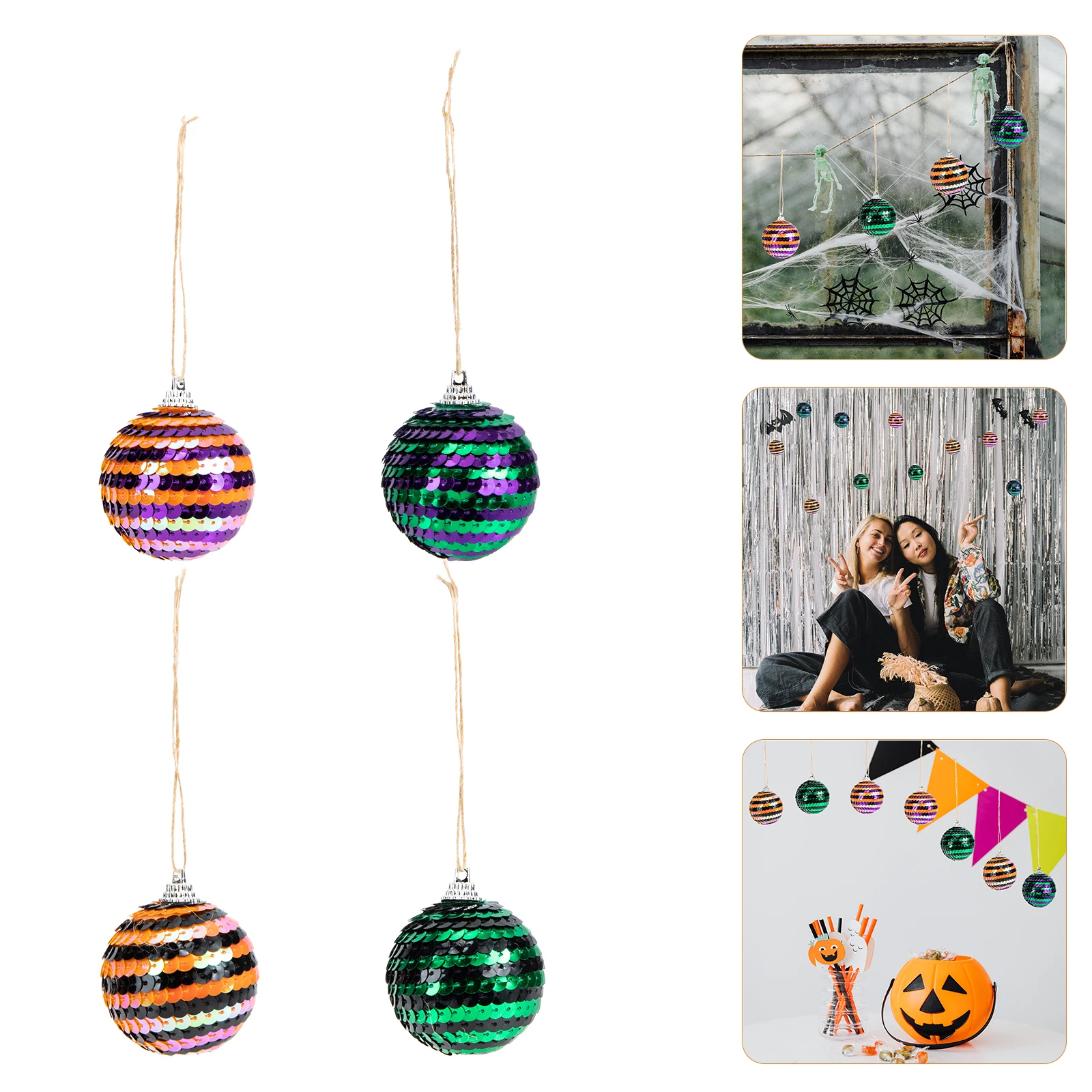 

16 Pcs Sequin Hanging Ball Halloween Decor Skull Decorations Decorative Balls Baubles Orbs Sphere Flash