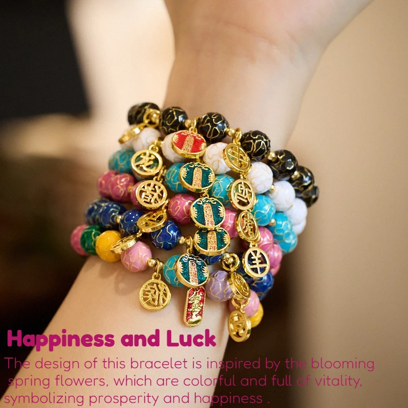 

Incense Grey Glass Bead Bracelets for Women 10mm Cloisonne Flowers Six Zodiac Bracelet Reiki Happiness Luck Healthcare Jewelry