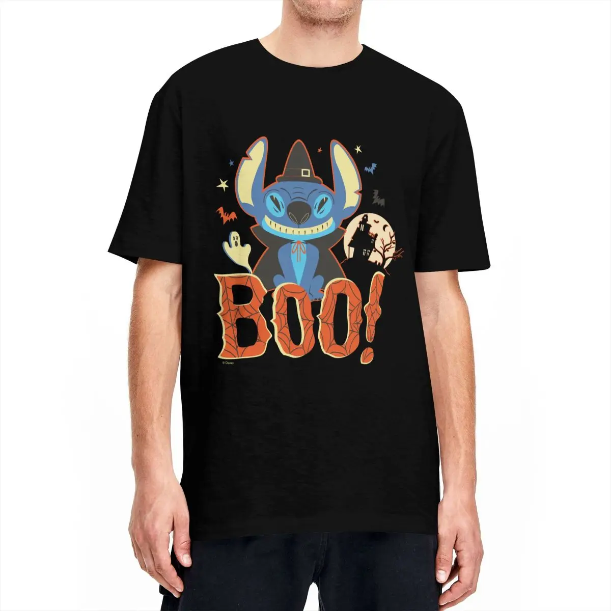 Stitch Halloween Boo for Men Women T Shirts Lilo And Stitch Vintage Tees Round Collar T-Shirts Pure Cotton Printing Tops