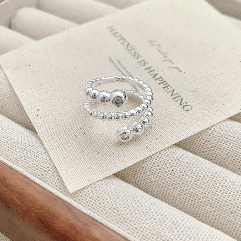 GANPUP Minimalistischer Silberfarbener Perlenring mit Verstellbarer Manschette für Damen, Modischer Neuer Ring, Schmuckgeschenk für Partys – Detail 6