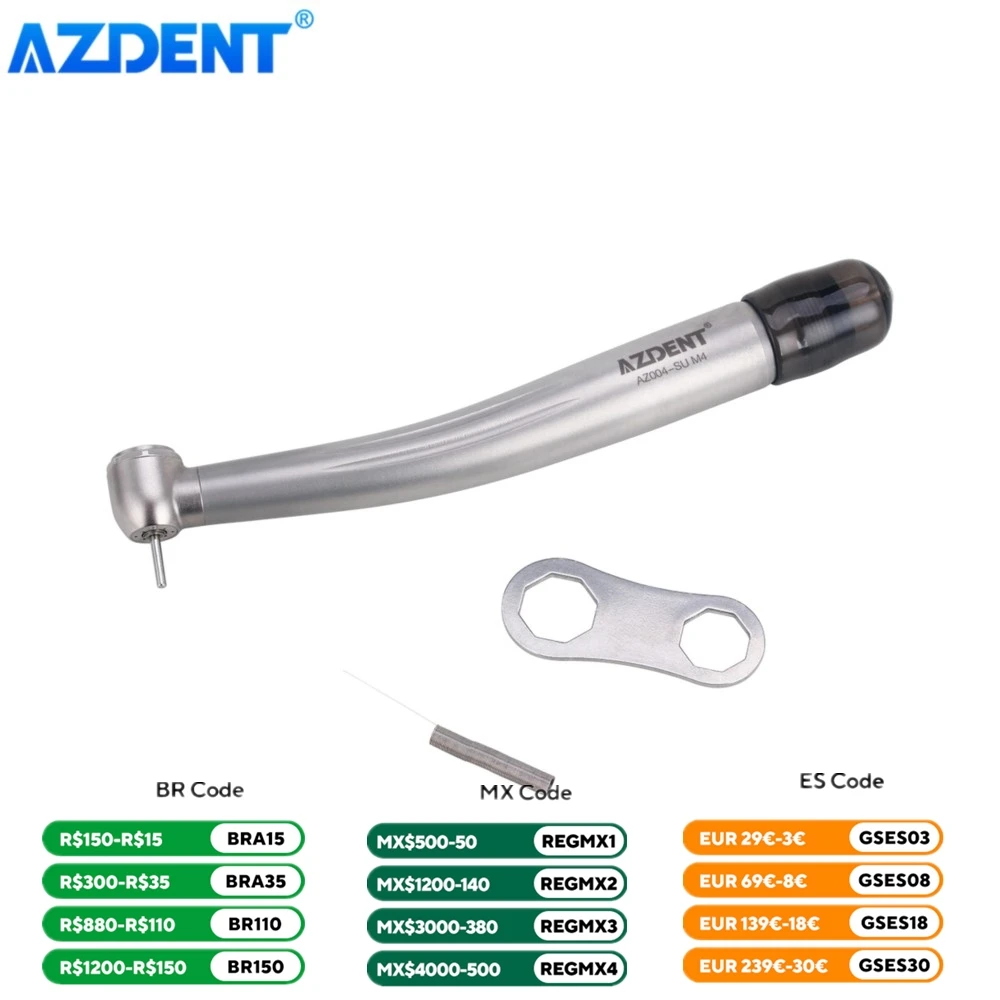 AZDENT Dental High Speed Handpiece Ceramic Ball Bearing Way Spray Clean Head System Standard Head Push Button 4 Holes