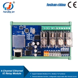 Huaqingjun 4-Channel Ethernet Relay Module Modbus TCP DC24V 12VDC IO Module for PLC