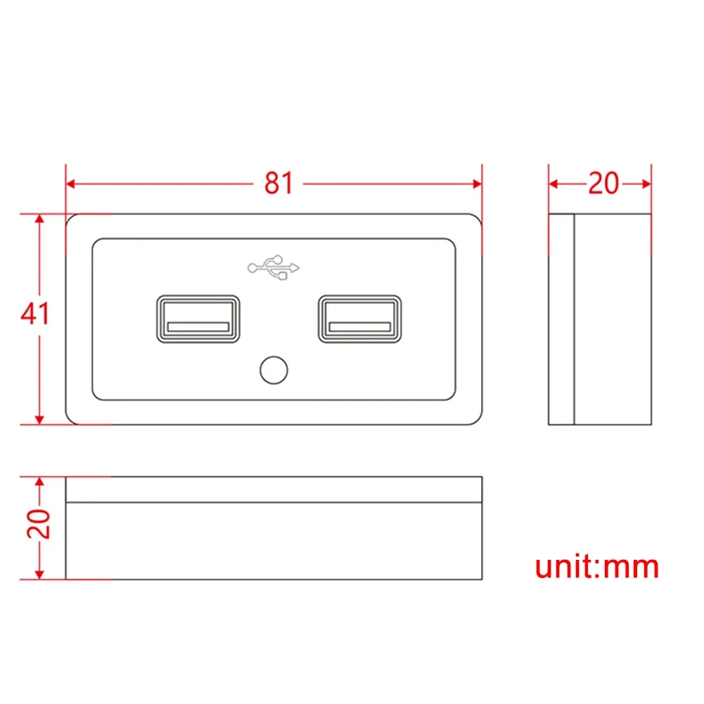 Soquete do carregador de portas USB duplas, Acessórios universais para veículos, 12V -24V, Barco, Motorhome, Caravan, DC5V, 3.1A, 1Pc, 2021