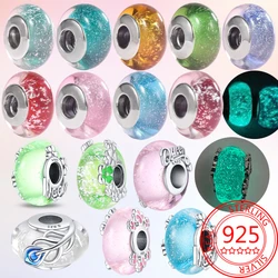 Authentic 925 Sterling Silver Glow-in-the-Dark Murano Glass Bead Charm Fit DIY Bracelet Necklaces & Bangle Gift