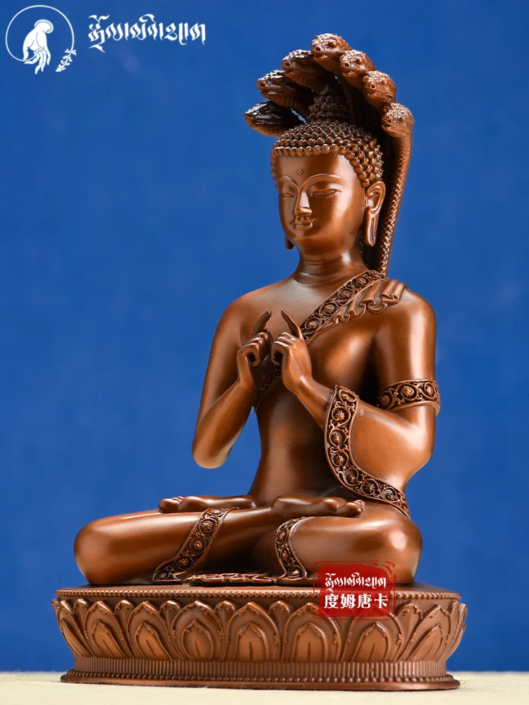 Tibetan Tantra ancient red copper statue 8 inch 25cm dragon tree bodhisattva Buddha statue household offering bronze statue pure