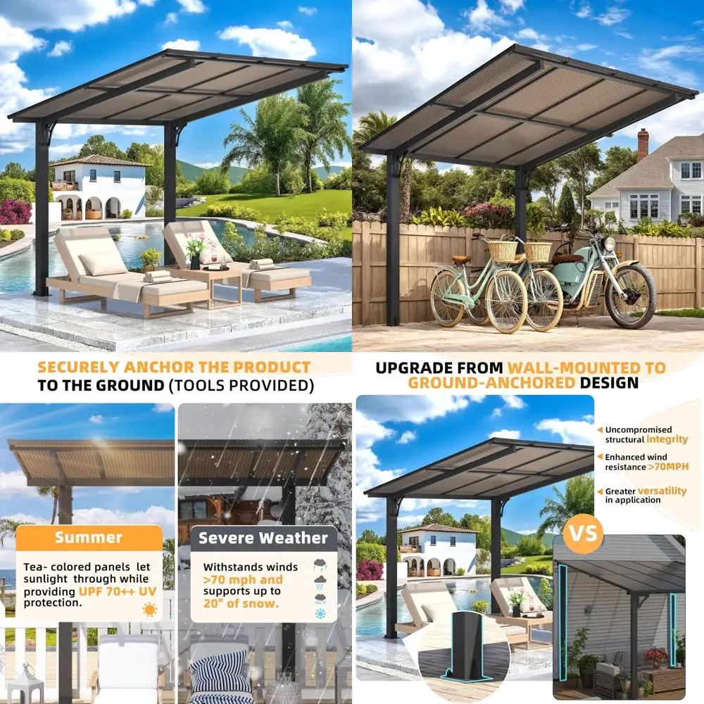 

Patio Gazebo 8x8, Freestanding Lean-to Pergola with Roof Cover, 64 Square Feet Shade Area on Sale