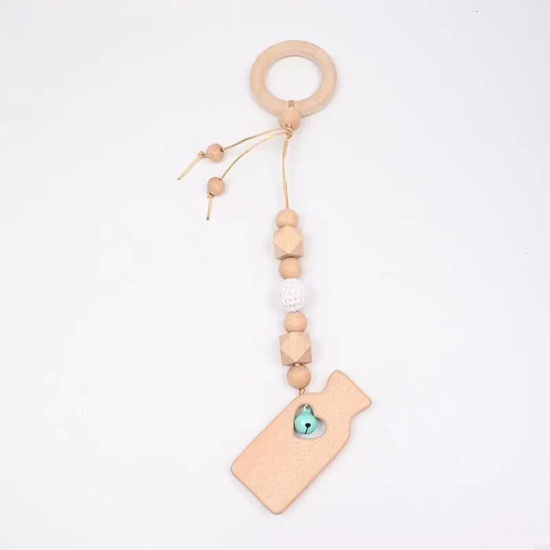 

E06F 4 Pcs Baby Gym Frame Pendants Wooden Ring Beads Teether Stroller Rattle Infants Newborn Nursing Molar Teething