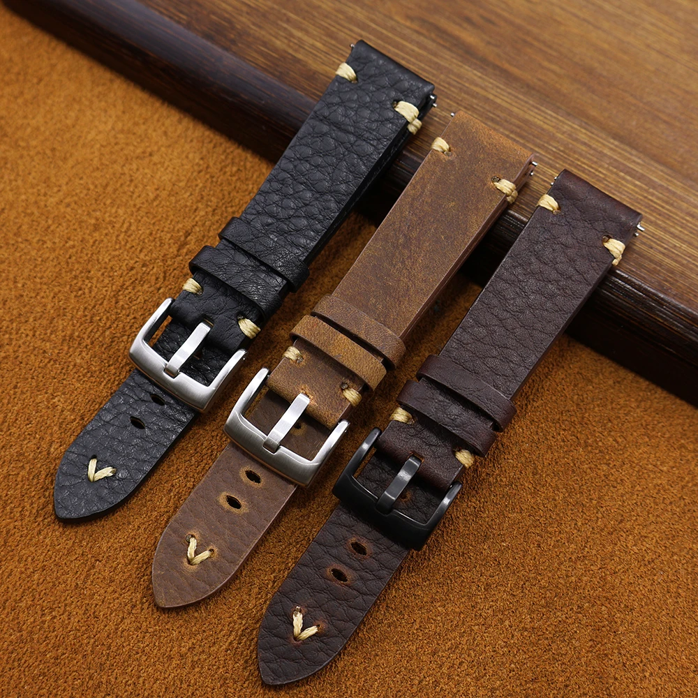 Vintage Genuine Leather Wristband Discoloration Cowhide Watchband 20mm 22mm High Quality Business Watch Band