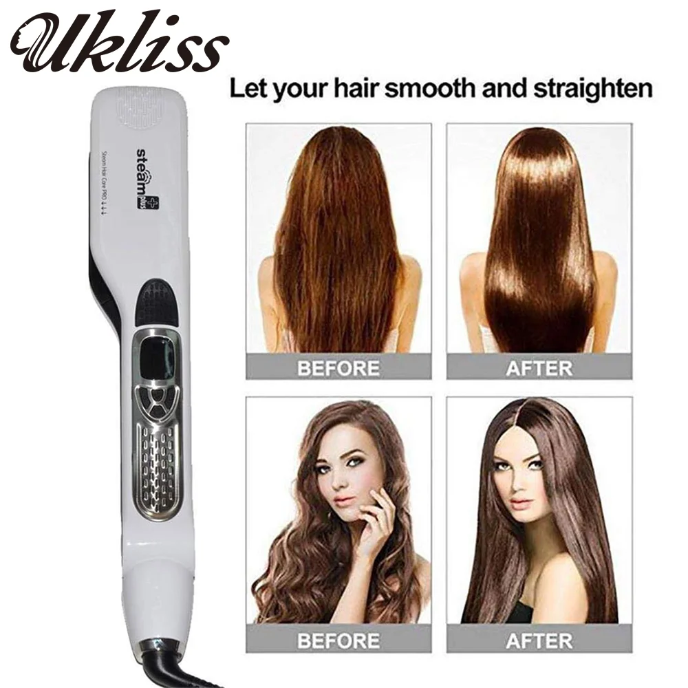 Professional Hair Straightener Steam Flat Iron Straightening Brush Electric Hair Brushes Ceramic Tourmaline Vapor Straighteners