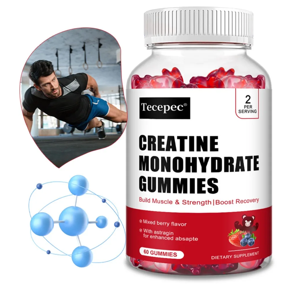 Creatine Monohydrate Gummies - 2g Per Serving, Build Muscle and Strength, Boost Recovery, Mixed Berry Flavor