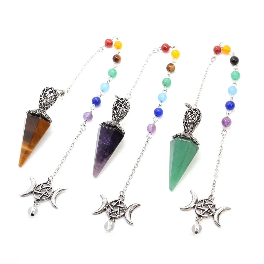 Healing Chakra Crystal Hexagon Stone Pendulums For Dowsing Divination Natural Gemstone Amethyst Reiki Crystals Pendant Pendulos