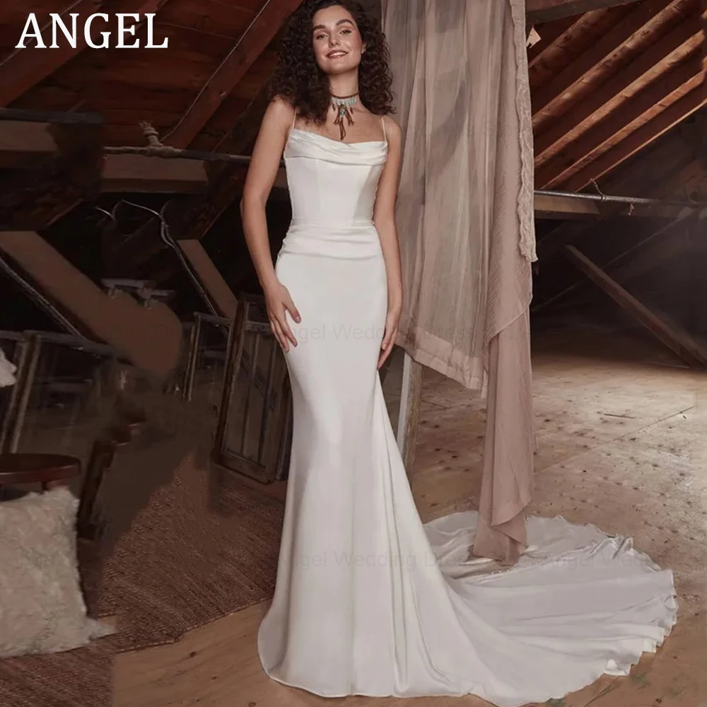 

ANGEL New Spaghetti Straps Wedding Dress Strapless Lace Appliques Sexy Mermaid Bride Gown Zipper Button Vestido De Casamento