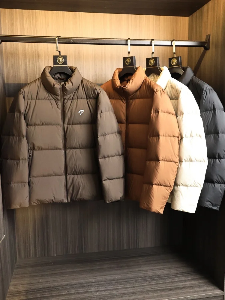 

Men's Thiened Du down Jaet Comfortable Stand Collar Autumn Winter Warm Faionable Pure Color Polyester Fiber Coat