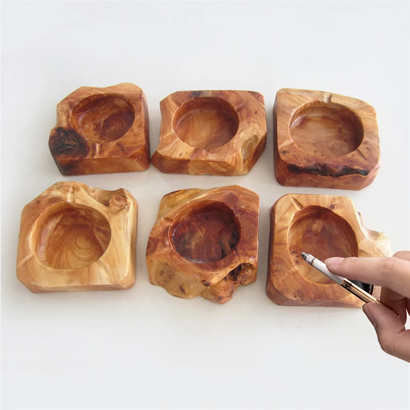 Natural Irregular wood Unique Ash Tray For Home Office Living room Creative Wooden Ashtray Smoking accessories Table Decoration