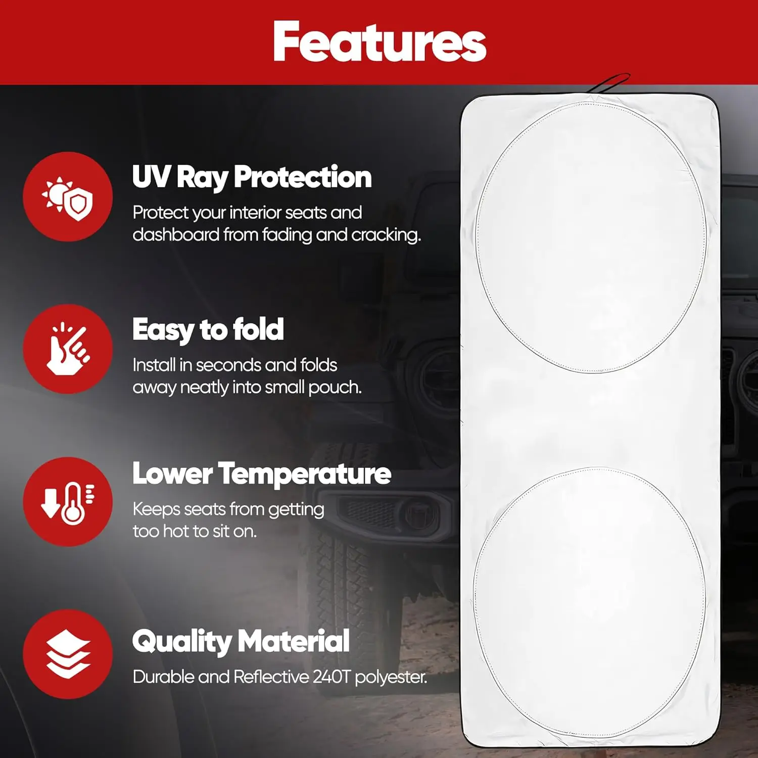 Parasol de coche para parabrisas, parasol reflectante para parabrisas, poliéster 240T, protección solar interior automotriz, calor definitivo