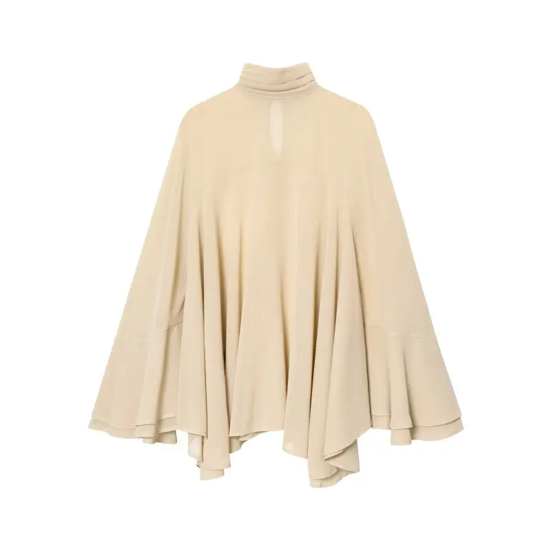 

Плиссированная элегантная расклешенная рубашка с длинными рукавами, водолазка, модная офисная женская уличная одежда, летняя женская одежда, топы