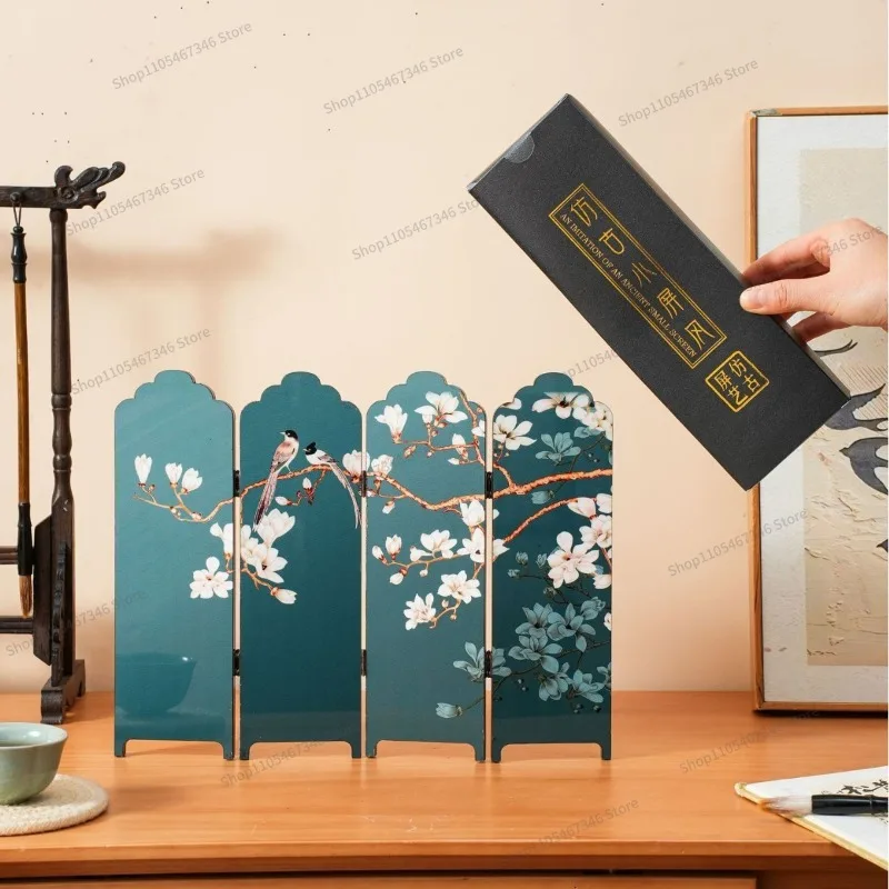 For Elegant Artistic Conception Screen Partition Ornament Folding Tea Table Decoration Creative Screen