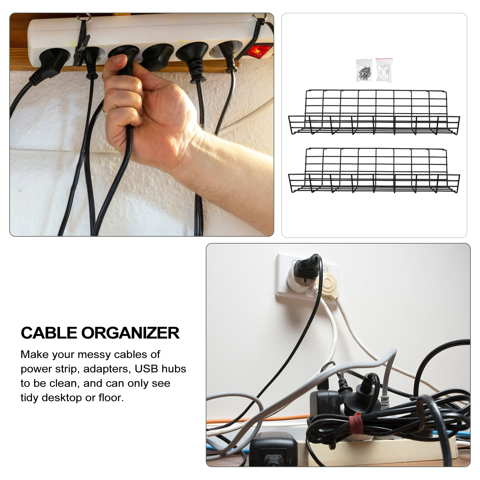 

2Pcs Desk Under Cable Management Rack Heavy Duty Iron Wire Organizer for Office Standing Desks Cord Storage Shelf Tidy Solution