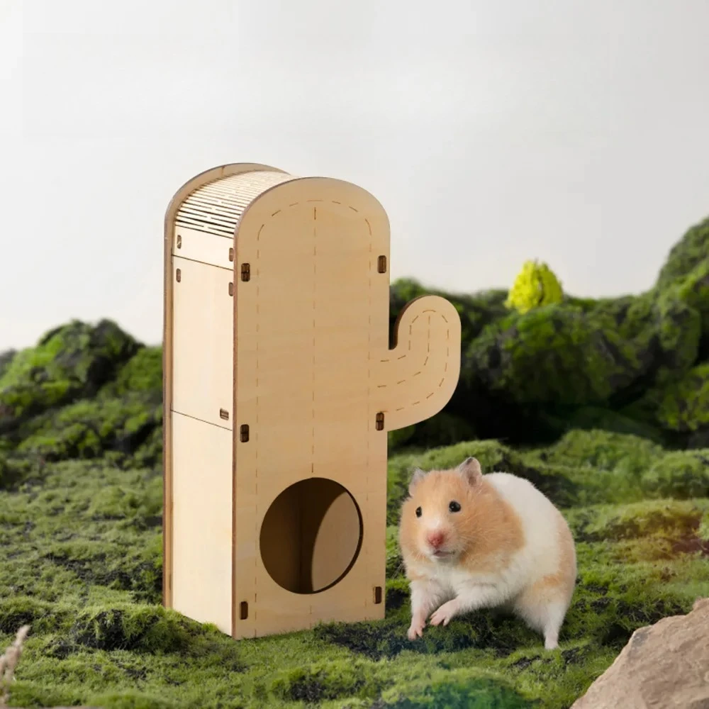 Wooden Hamster Cage for Small Pets, Cactus House, Squirrel Climbing Shelter, Rodents Hideout, Wooden Nest, Hamster Accessories,