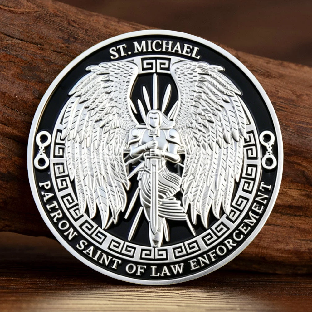 St. Michael Patron Saint of Law Enforcement Challenge Coin Police Officer Prayer Commemorative Coin Gift for Cops