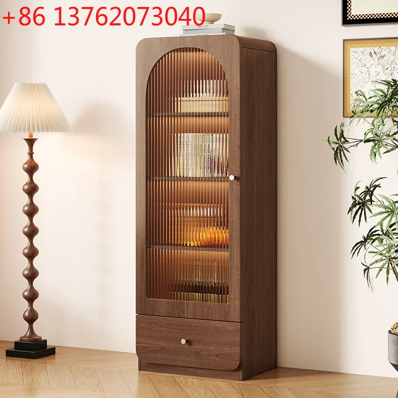 خزانة مشروبات جانبية لتناول الطعام على الزجاج الأمامي الرجعية مقابل الحائط، خزانة عمودية لغرفة المعيشة المنزلية #1