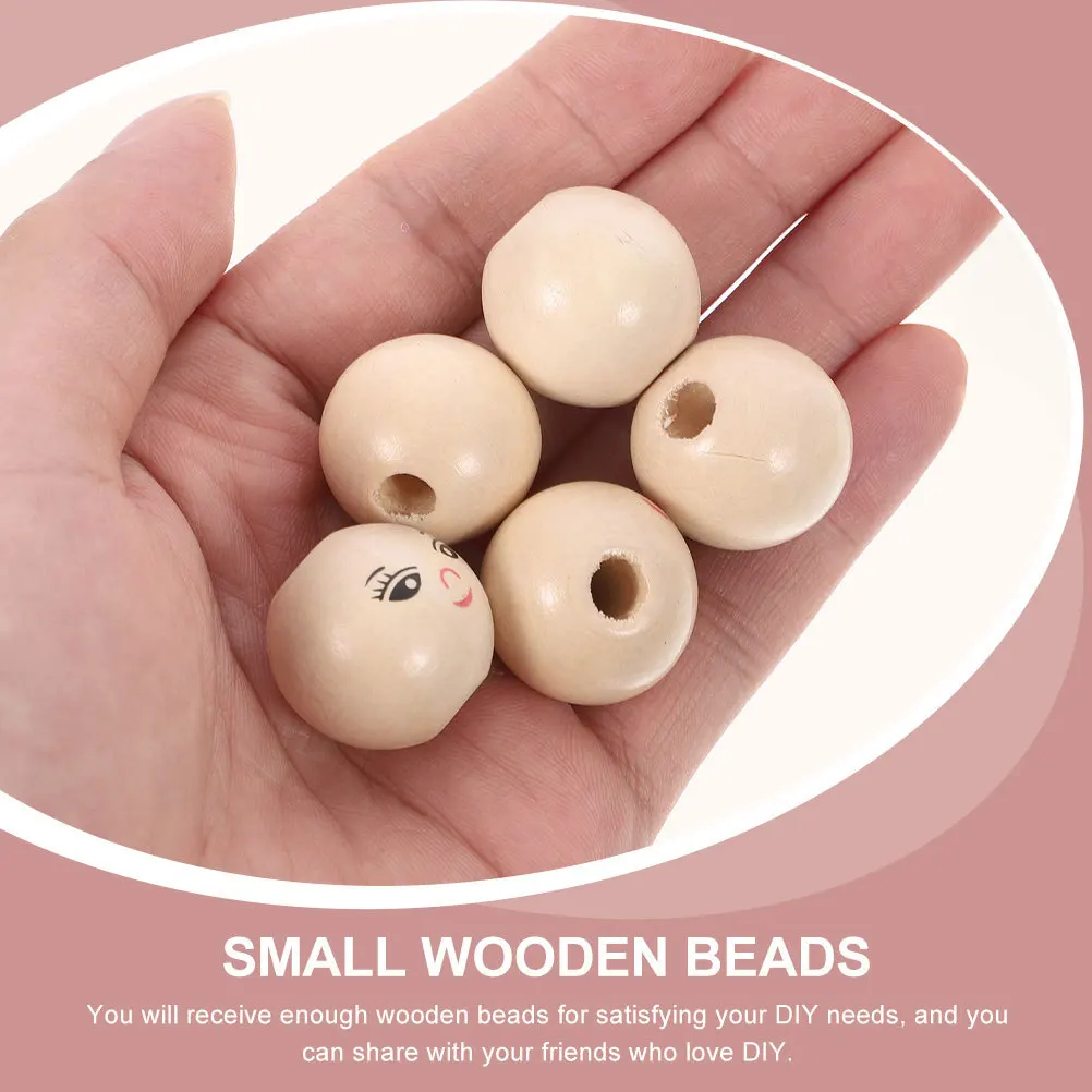 

60Pcs Face Pattern Wood Beads Natural Loose Wooden Beads for Crafting Jewelry Decor Dreamcatcher Curtain Tieback Bulk Craft