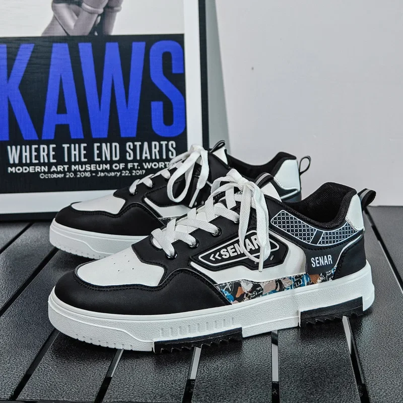 

Autumn New Men's Board Shoes Sport Casual Shoes Breathable Leather Surface Youth Trendy Versatile Thick Bottom White Men's Shoes