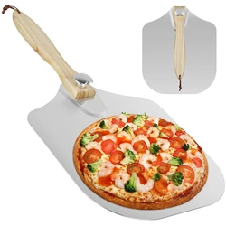 Aluminum Pizza Peel Rectangular Pizza Spatula with Wooden Handle Non-Stick Pizza Paddle for Home Kitchen Baking Pastry Tool