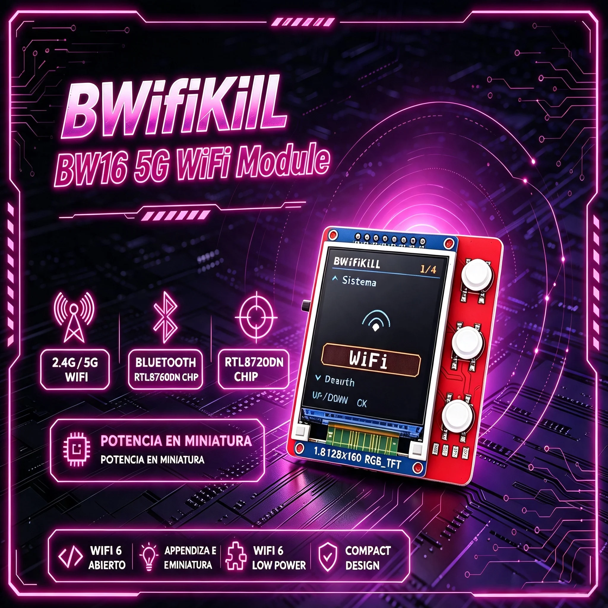 New BWifiKill BW16 5G WiFi Module, RTL8720DN GPIO Module, 2.4G/5G Network Testing Tool, Pre-Flashed Firmware from PepeAngell