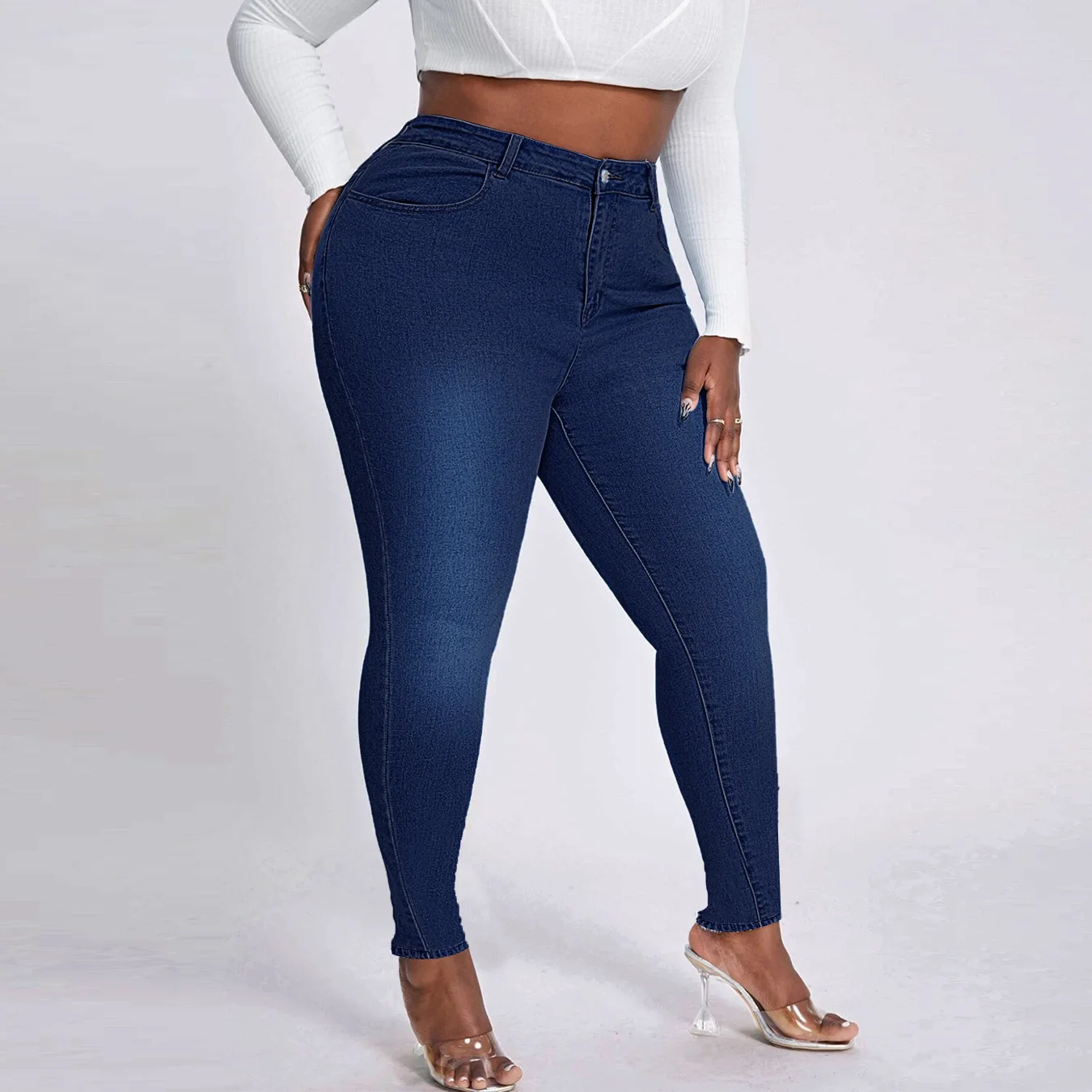 plus Size High Elastic Denim Pants for Women European And American Wish Fashion