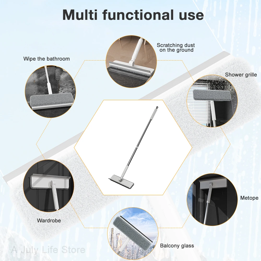 3 In 1 Telescopic Window Glass Cleaner Wiper Long Handle Double-Side Brush Window Mop Squeegee Wiper Household Cleaning Tool