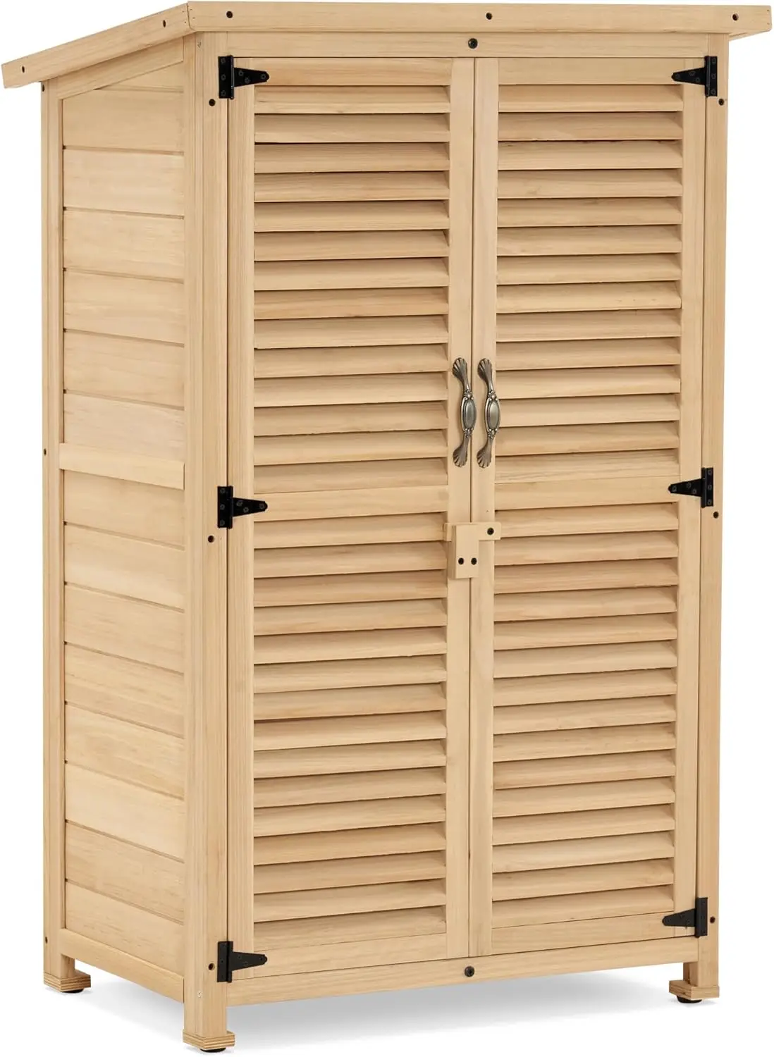 

Outdoor Wooden Storage Cabinet, Garden Tool Shed with Latch, Outside Tools Wood Cabinet with Double Doors for Patio 0709(Natural