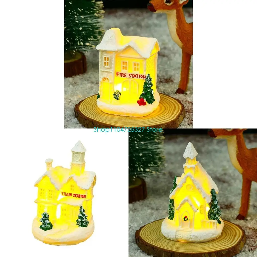 D8KF LED Lighted Christmas Gingerbreads House Resin Holiday Tealight Figurines