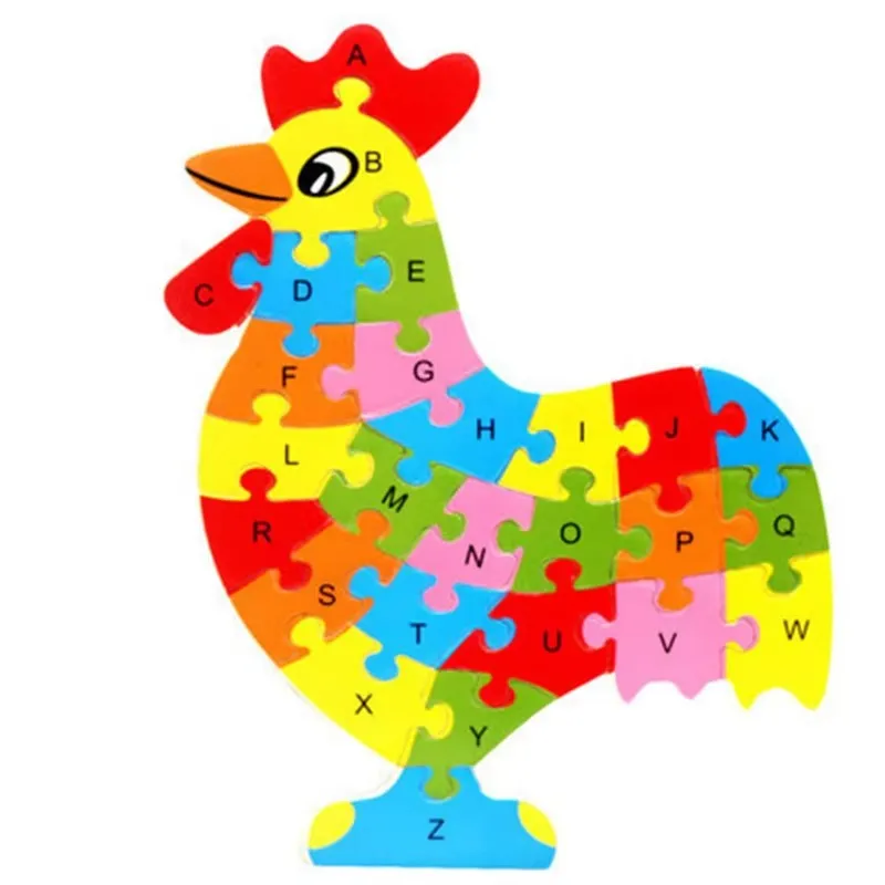 English Letter Building Block Wood Animal Jigsaw Puzzle Children Cognition Intelligence Toy for Toddlers Early Educational Gifts
