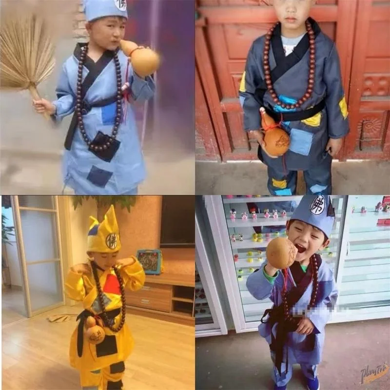 

Halloween Children's Guanyin Costume Performance Clothes Monk Outfit Little Beggar Suit for Boys And Girls Kindergarten Perfo...