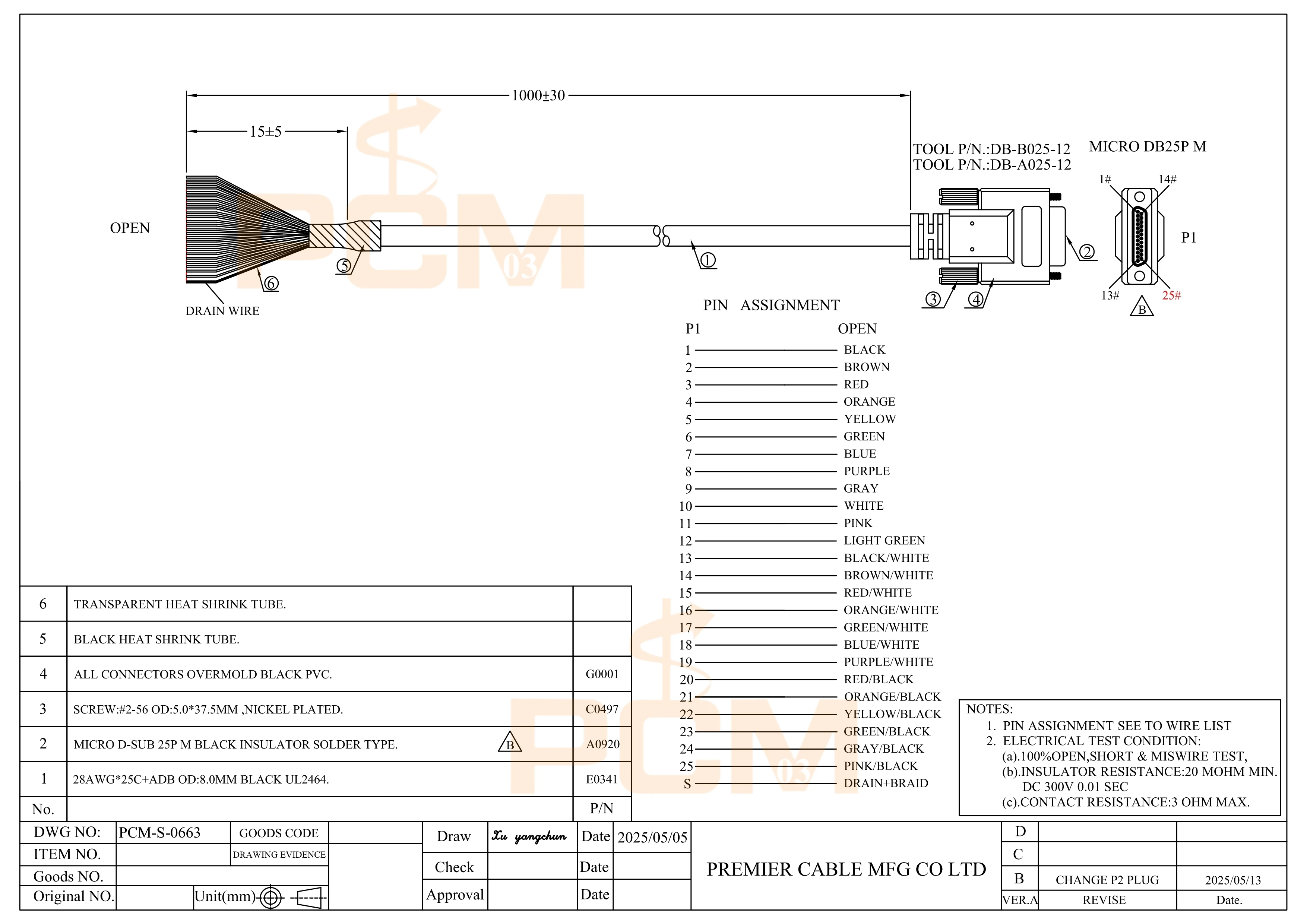 Micro D-sub 25 pin Micro-D 25 เสา Micro DB25 ขั้วต่อเปิด Breakout Cable Shielded Serial control trigger Cable