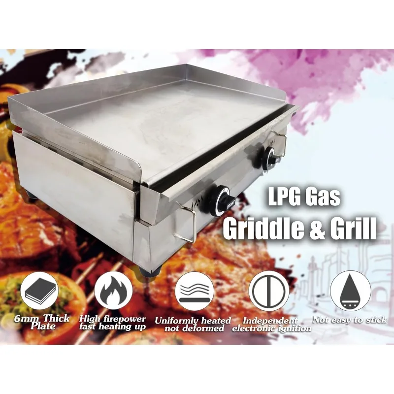 INTSUPERMAI Commercial Grill Griddle LPG Countertop Griddle Flat Top Grill Hot Plate Stove Stainless Steel Teppanyaki Grill