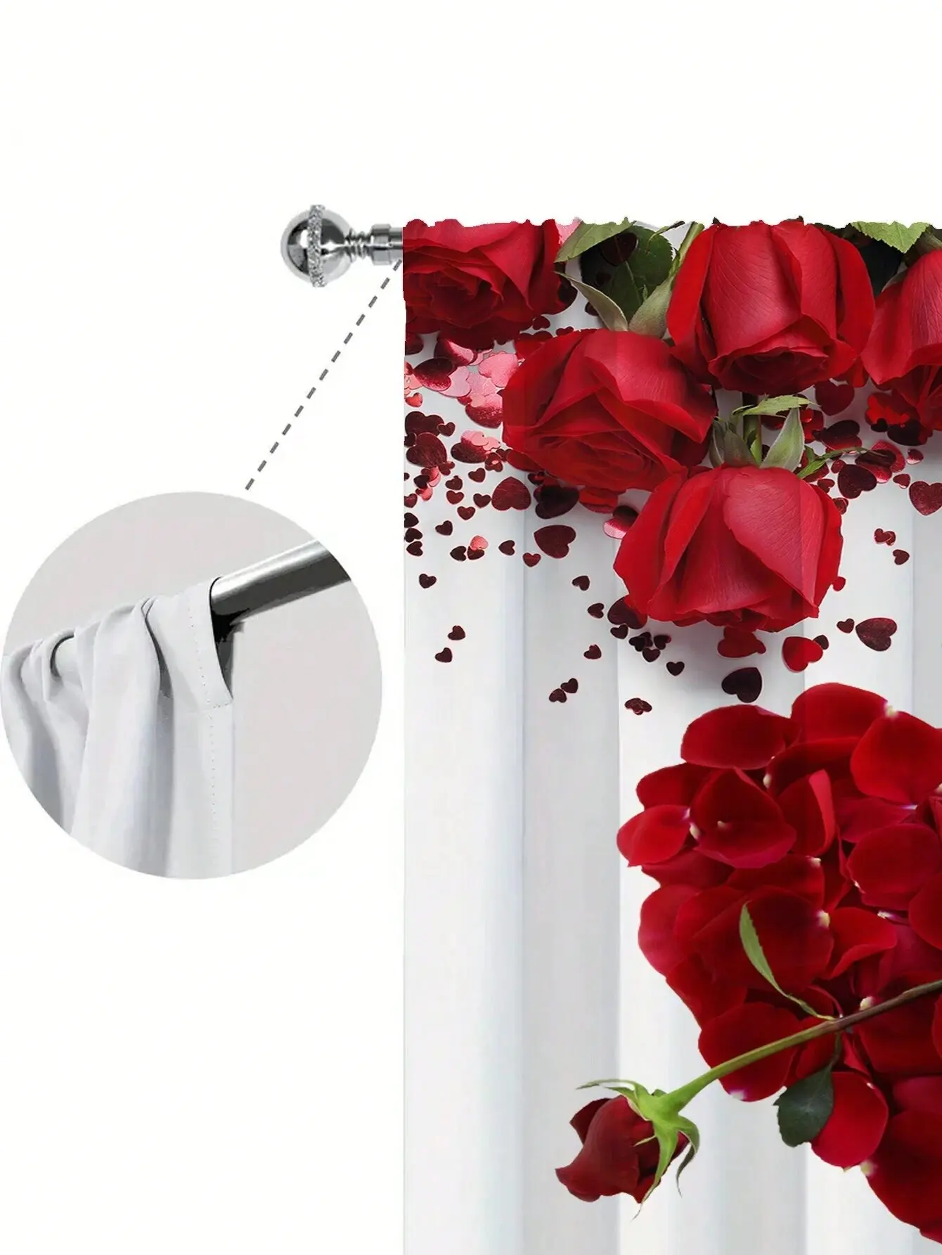 قطعتان من ستائر مطبوعة على شكل وردة حمراء على شكل قلب، ستائر كيس عمود 42*84، غرفة النوم وغرفة المعيشة، ديكور المنزل، ديكور الغرفة #6