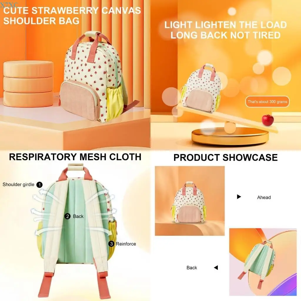 

X7XC Girl Strawberry Backpack Student School Bag Small Daypack Nursery Backpack Travel Bag Toddler Backpack for Kindergartens