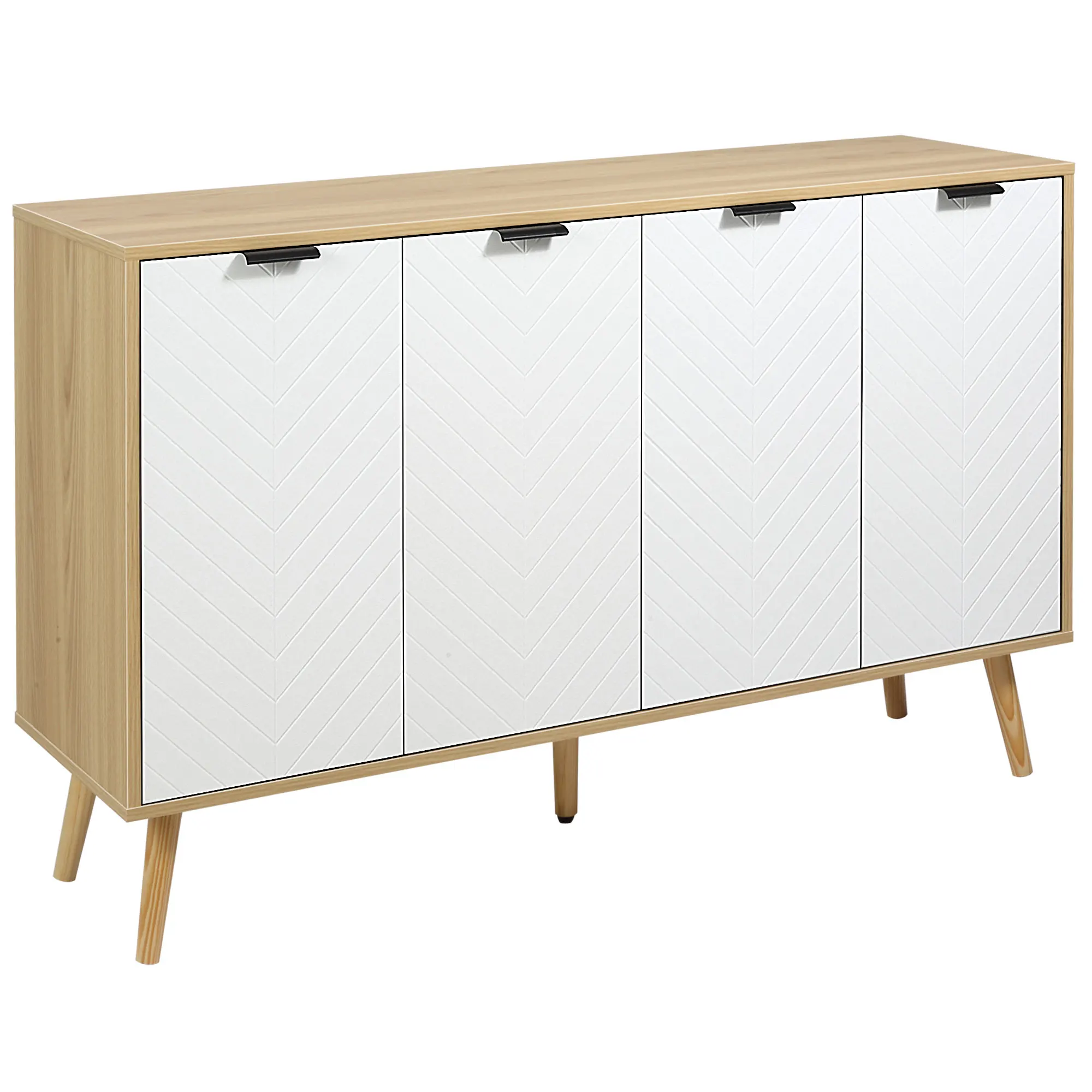 HOMCOM Aparador de Cocina Moderno Antivuelco 120x35x77,4 cm Blanco y Natural