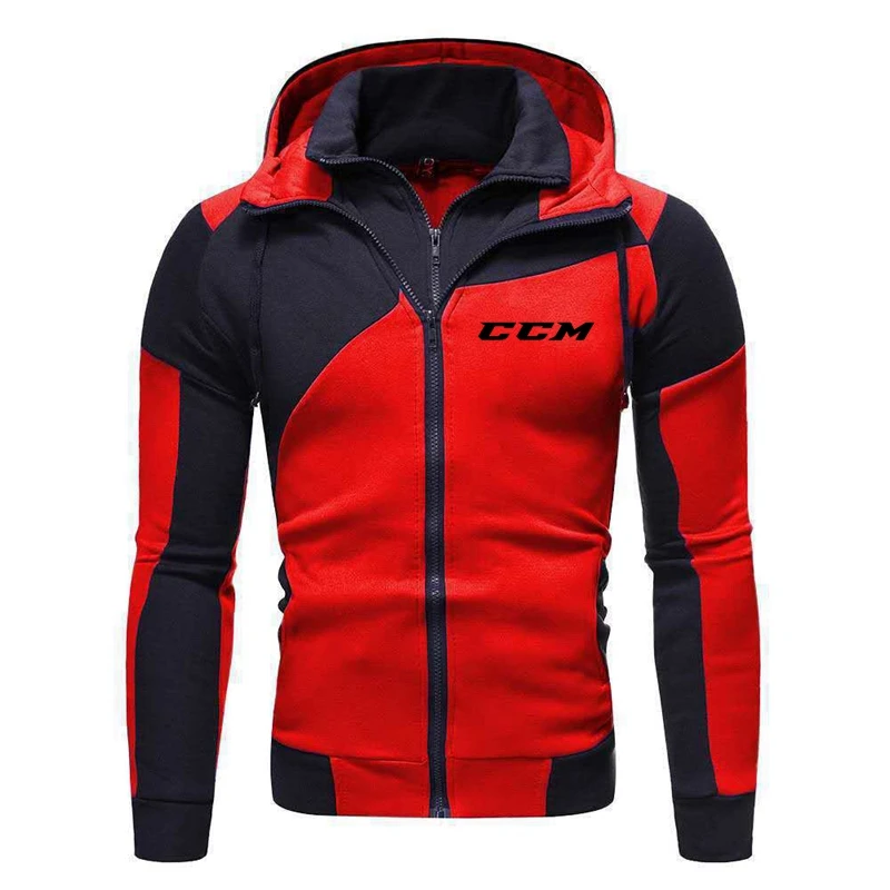 New CCM Men's Zip-Up Color Block Hoodie with Casual Stylish & Durable Fall/Winter Top Raglan Sleeves Hoodies Sweatshirt Male