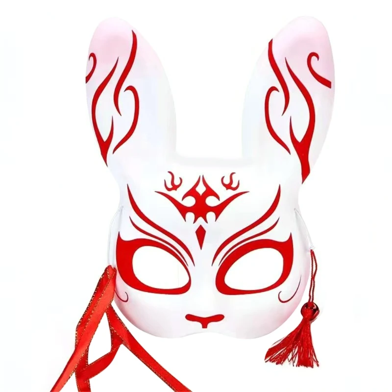 Fox-Mask Hand Painted Rabbit-Ears Mask Animal Cosplay Half Face Masks-Masquerade Party Halloween Costume Props