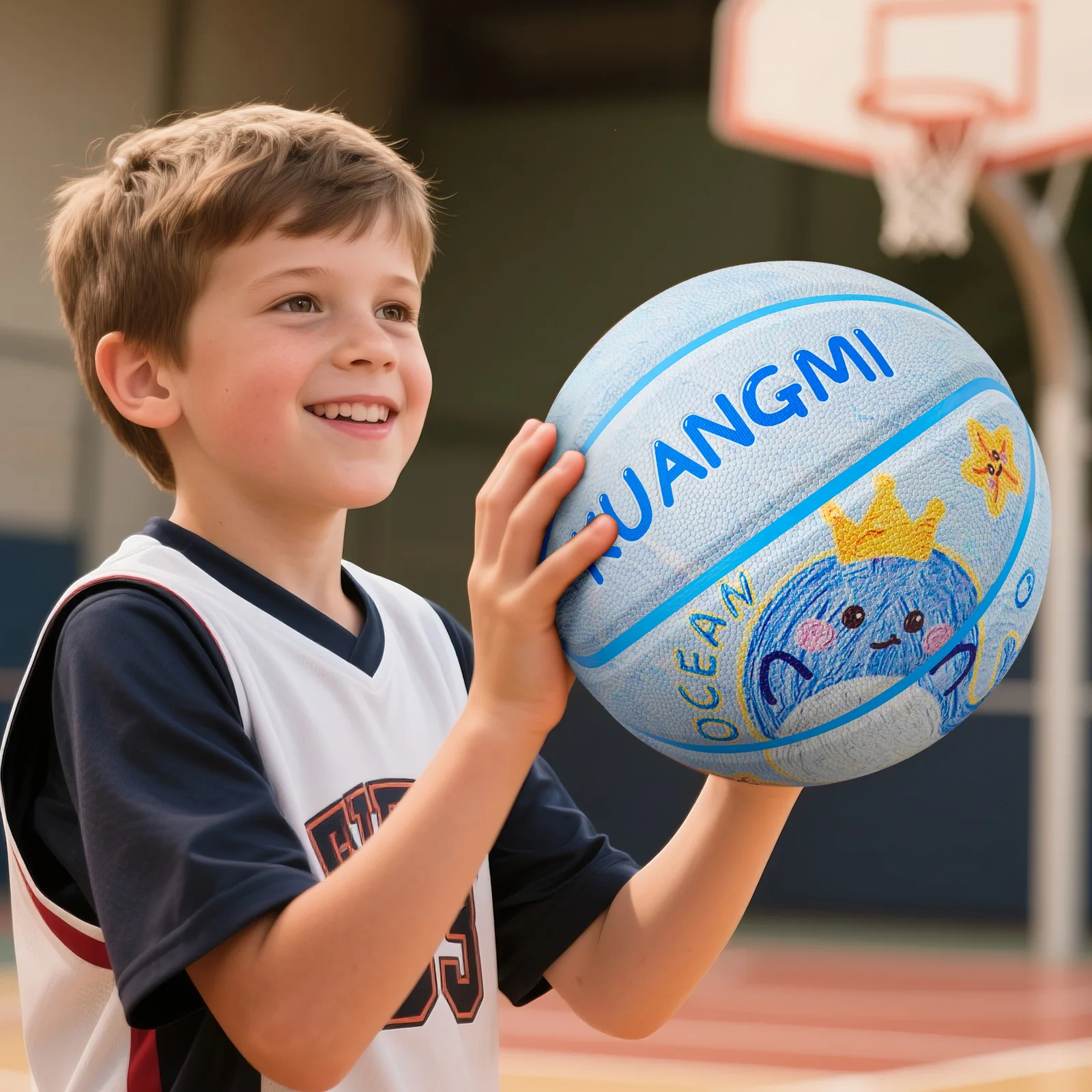 Детский баскетбольный мяч Kuangmi Whale, размер 5 (27,5 дюймов), прочный материал из искусственной кожи для игр в помещении и на открытом воздухе, KMBB581CA