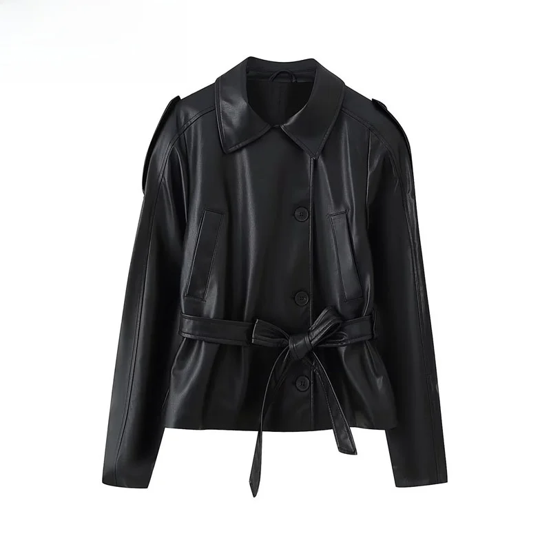 Faionable Simplici Design in similpelle Cappotto lungo Sve ort Donna Autunno Nuovo Sle 2025 Calore Fibra di poliestere 00%