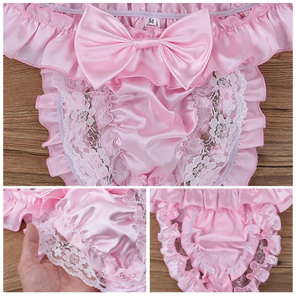 Sissy Blumen höschen mit Bowknot Männer offenen Hintern kurze Spitze sexy Unterwäsche Satin Unterhose Homosexuell offenen Rücken Jock strap exotischen Slip