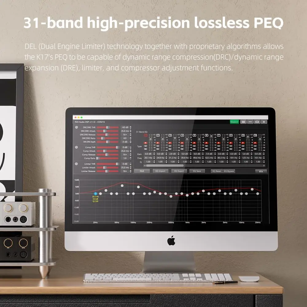 FiiO K17 Desktop DAC&Headphone Amplifier AK4191+AK4499EX*2, 31-Band PEQ, MQA,Support DSD512 32Bit/768kHz with Remote Control (Black) - view 3