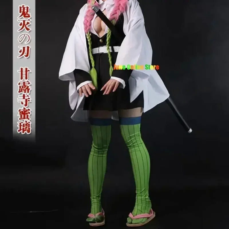 Anime Demon Moordenaar Kimetsu No Yaiba Kimono Kanroji Mitsuri Cosplay Kostuum Kisatsutai Sexy Kleding Vrouwen Halloween Kostuum Pruik