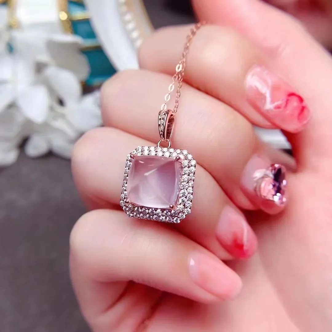 Natural pink crystal set Tangta cut hibiscus stone peach blossom 10*10mm pink ring pendant gemstone gift for ladies