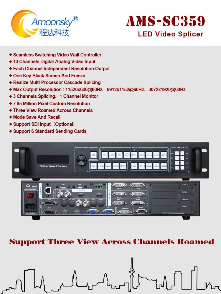 

AMS-SC359 Multi-Screen Video Processor with 3 Splicing Channels 1 Monitoring Output and Scene Preset Function